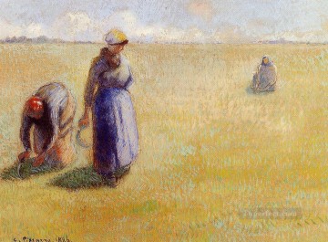 Tres mujeres cortando pasto 1886 Camille Pissarro Pinturas al óleo